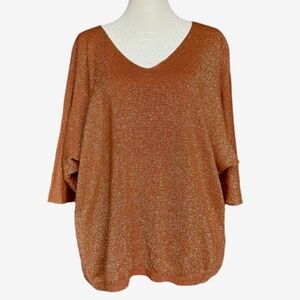 Terra di Siena Burnt Orange Sparkling Short Sleeve Sweater Sz‎ L